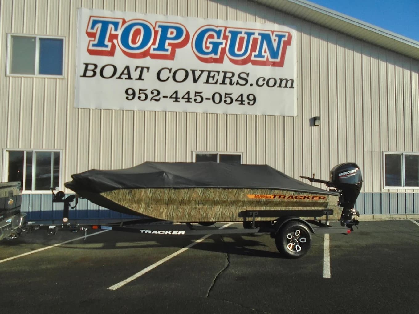 Custom Tracker boat cover by Top Gun Boat Covers